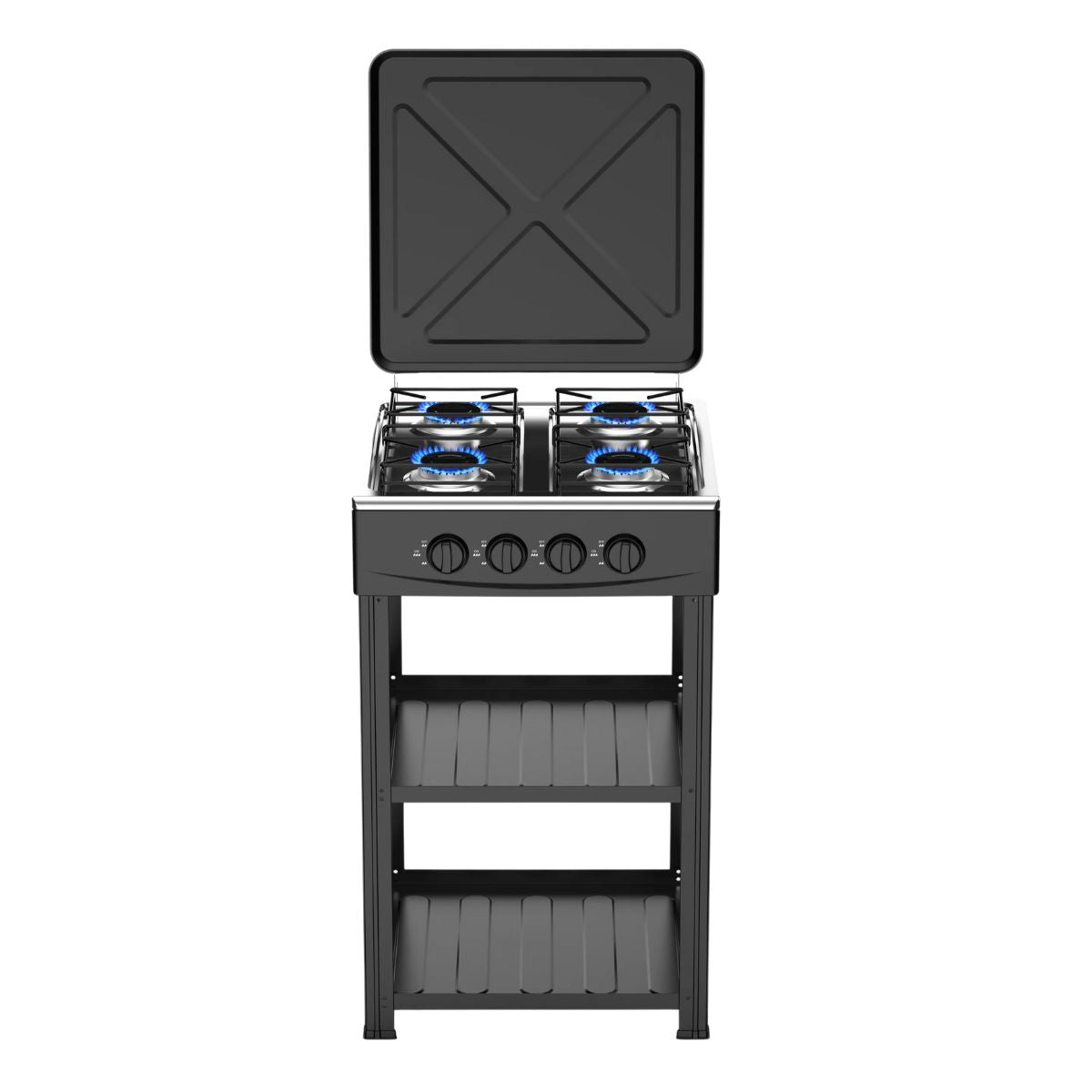 Cocina Encimera Gas 4 Platos con Mesa y Tapa de Acero