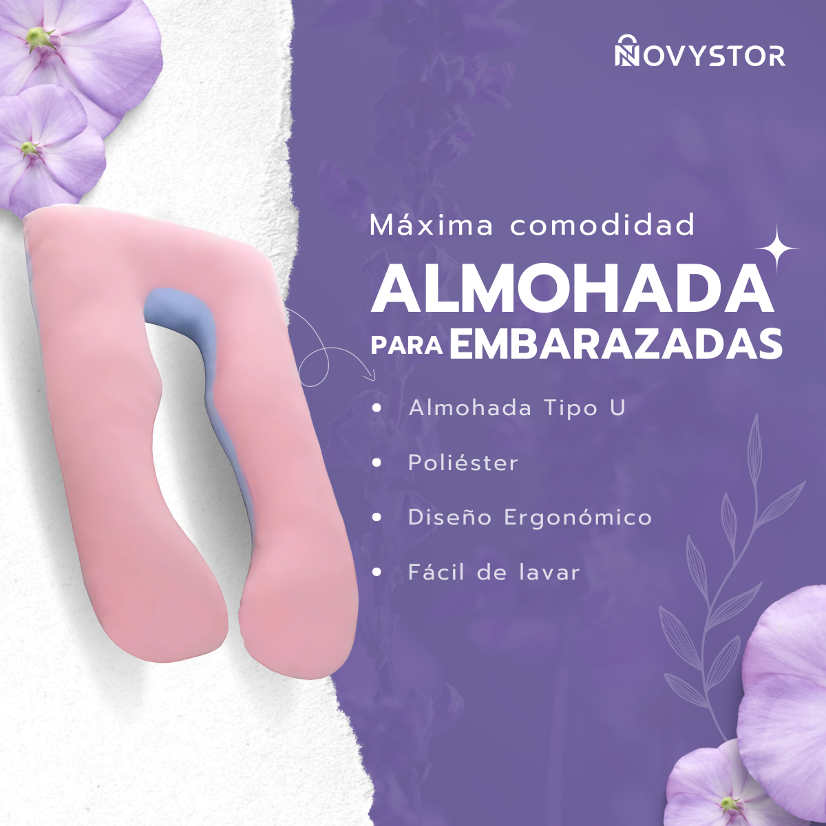 Almohada Embarazo Tipo U Rosa Poliéster Suave y Ergonómica