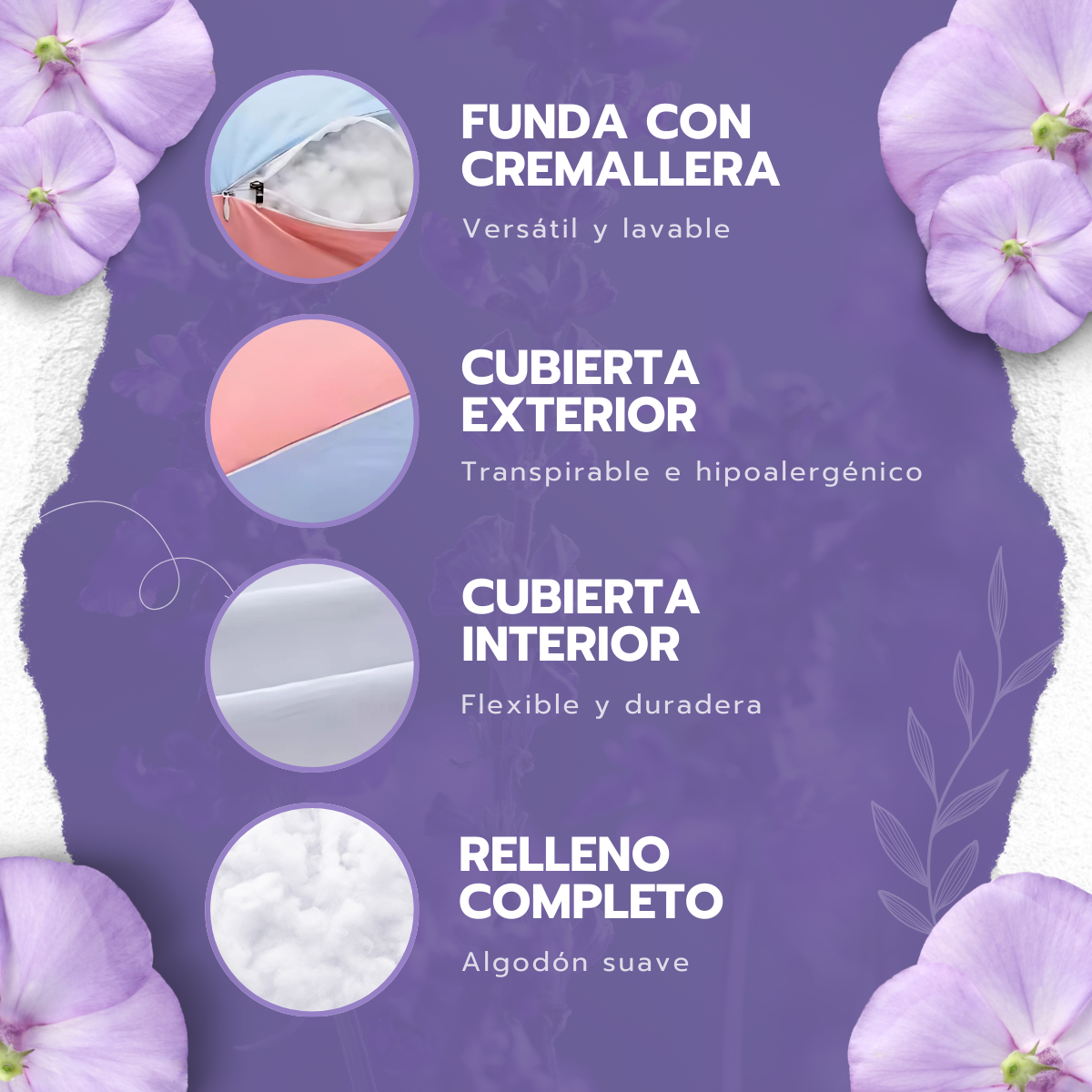Almohada Embarazo Tipo U Rosa Poliéster Suave y Ergonómica