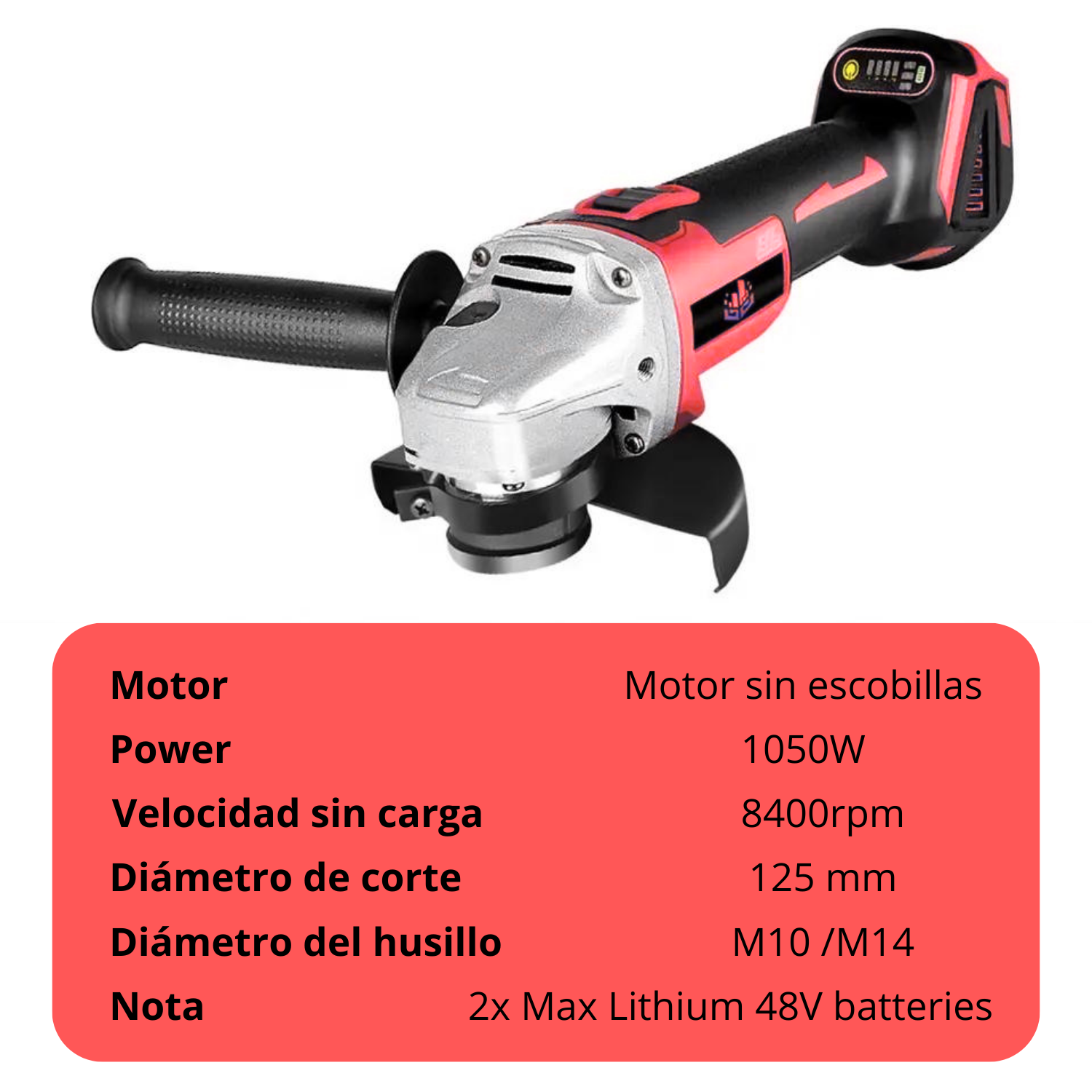 Esmeril angular inalámbrico 4,5" 48V +2 batería +Accesorios