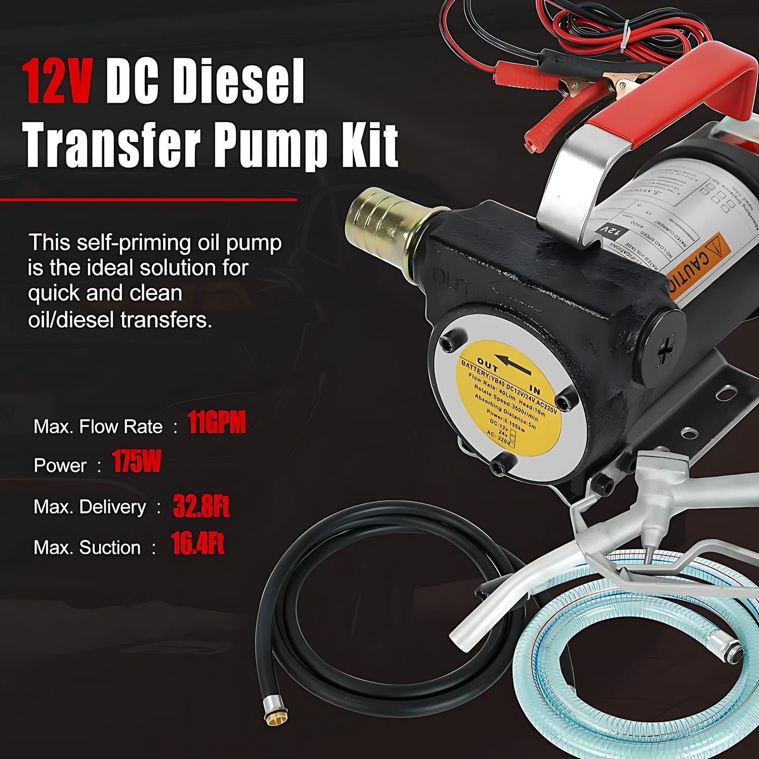 Kit Bomba Trasvasije 12v 175w Motor + Manguera + Pistola