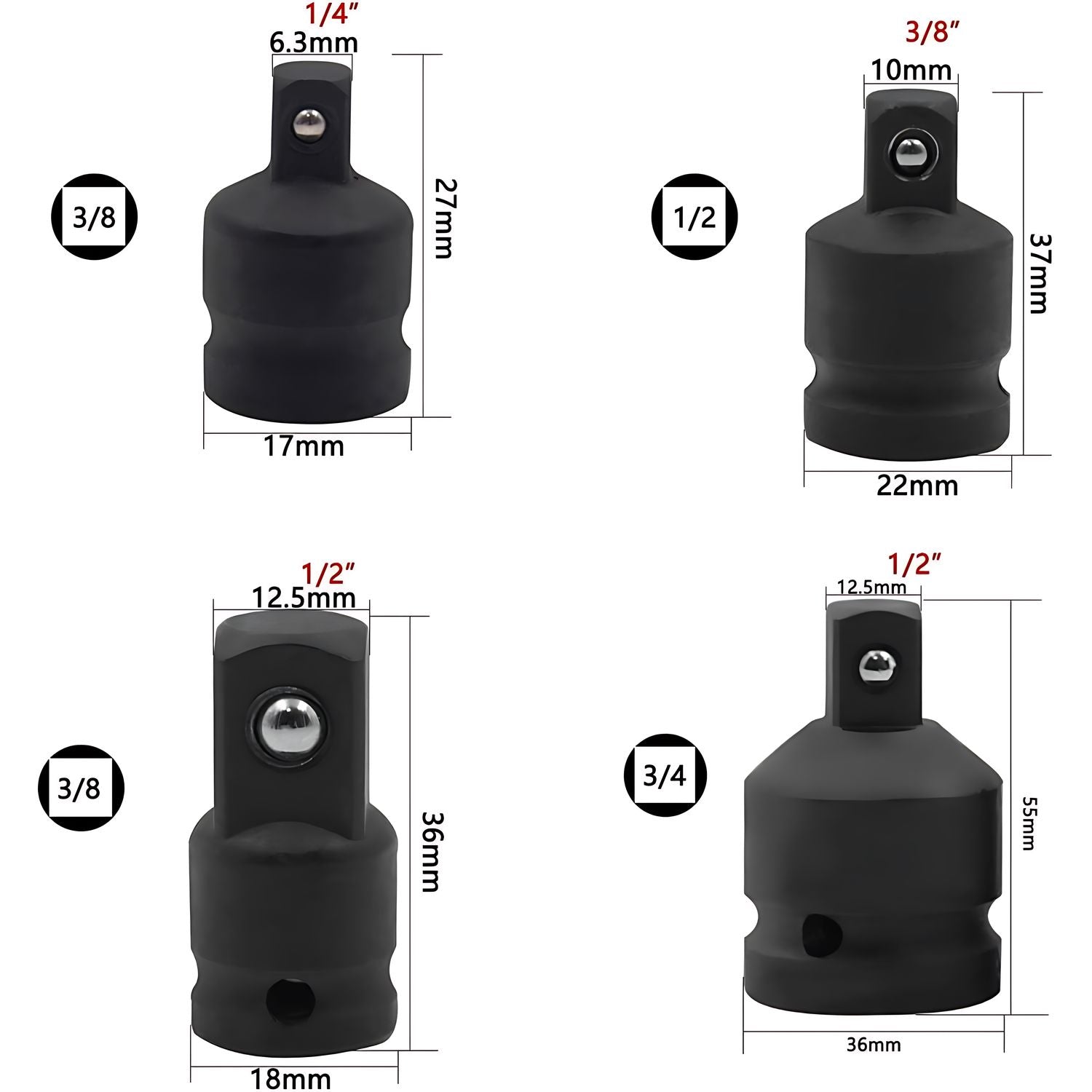 Set Juego Dados Adaptador Y Reductor De Impacto - 6 Piezas