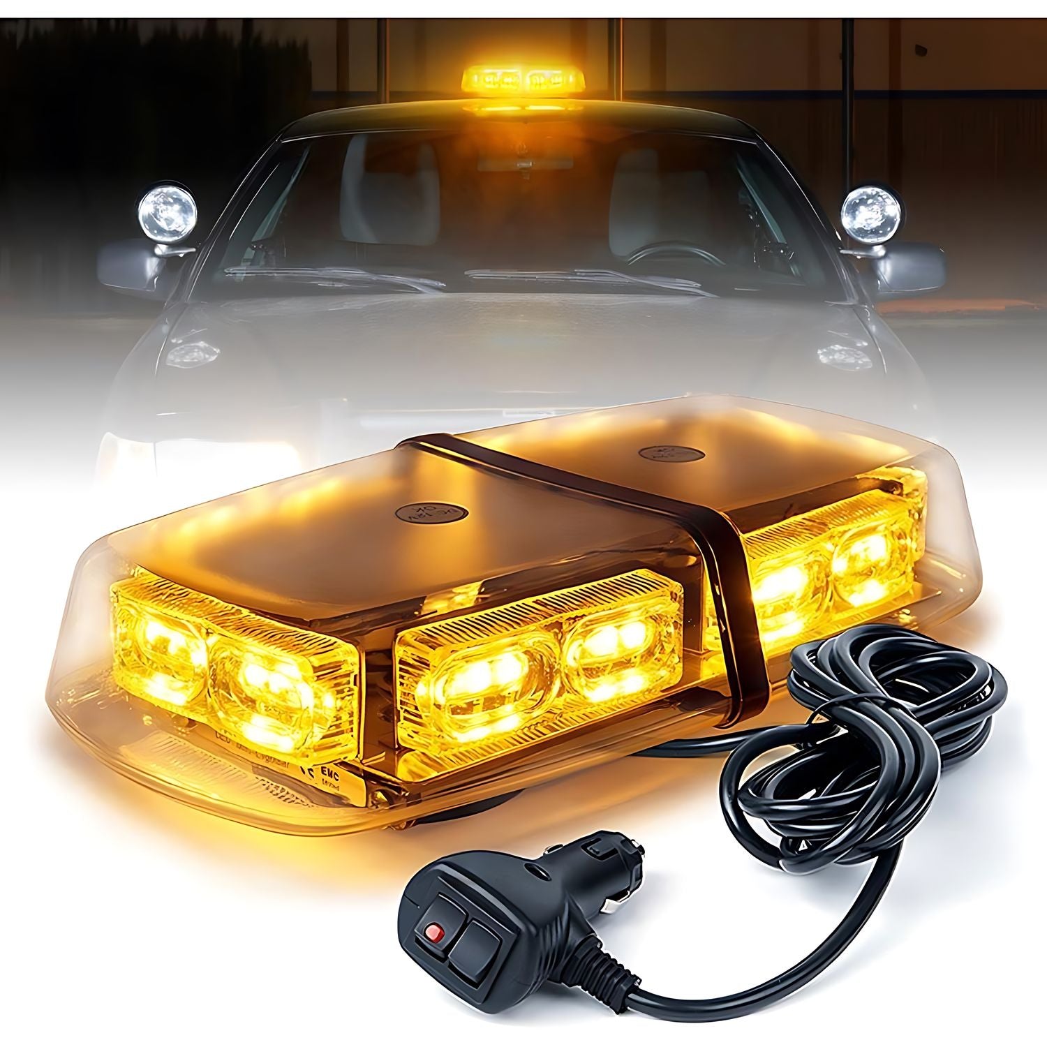 Baliza Luz Led Ámbar Estroboscópica para Techo Iman 12v-24v