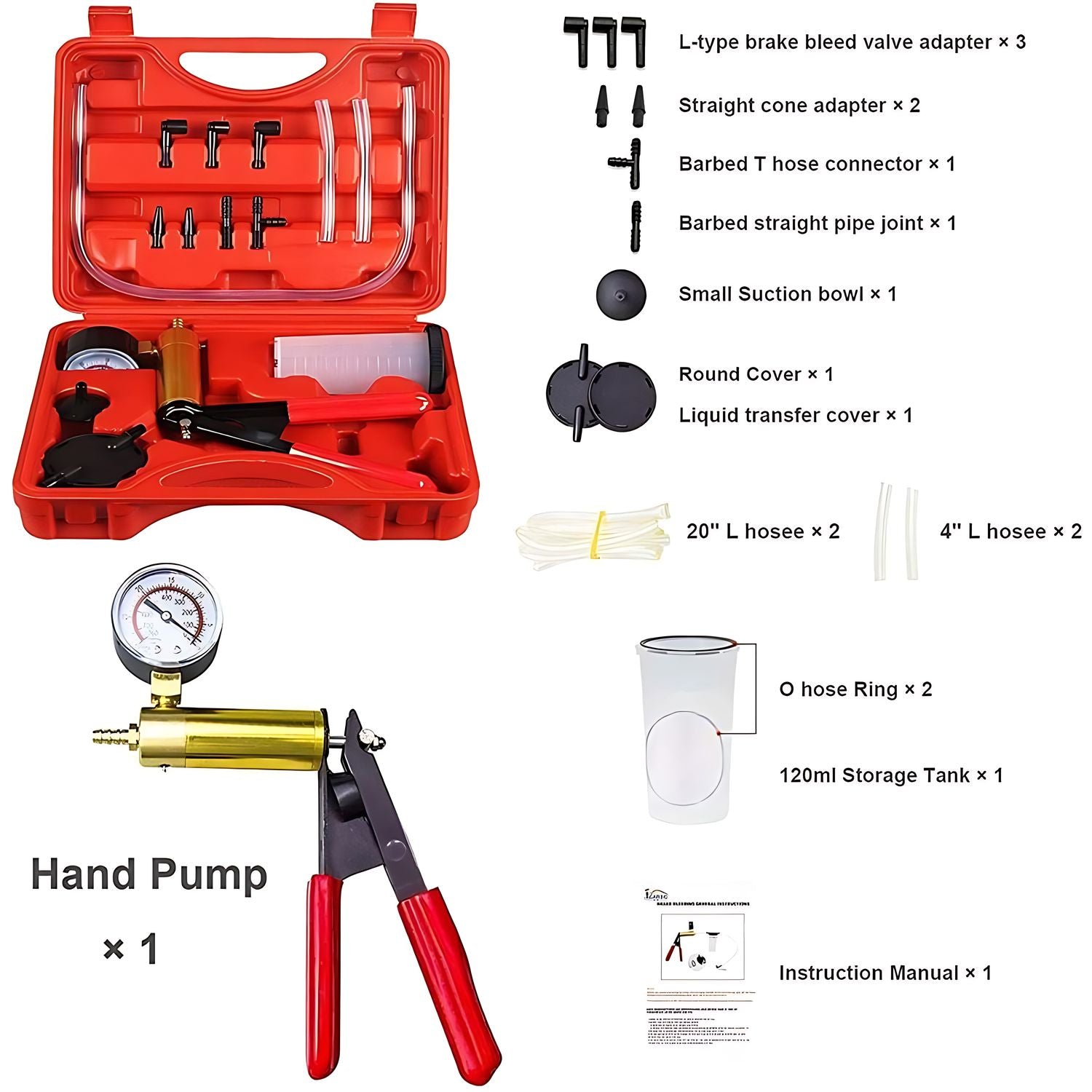 Kit Medidor de Bomba de Vacío Manual y Purgador de Frenos
