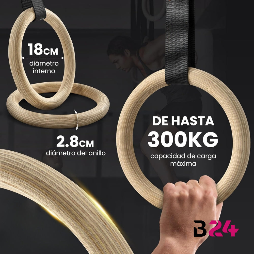 Anillas Olímpicas Madera con hebillas metálicas Calistenia
