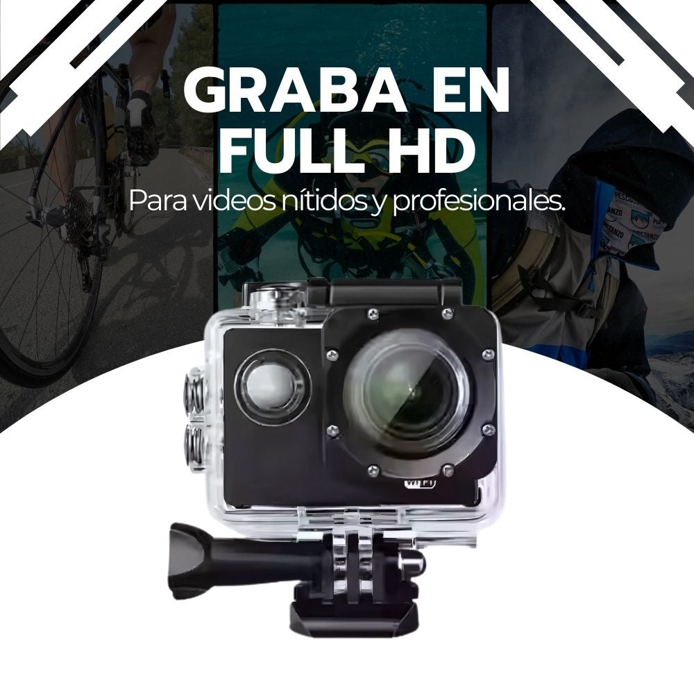 Cámara de Acción Deportiva Full HD Sumergible Gran Angular