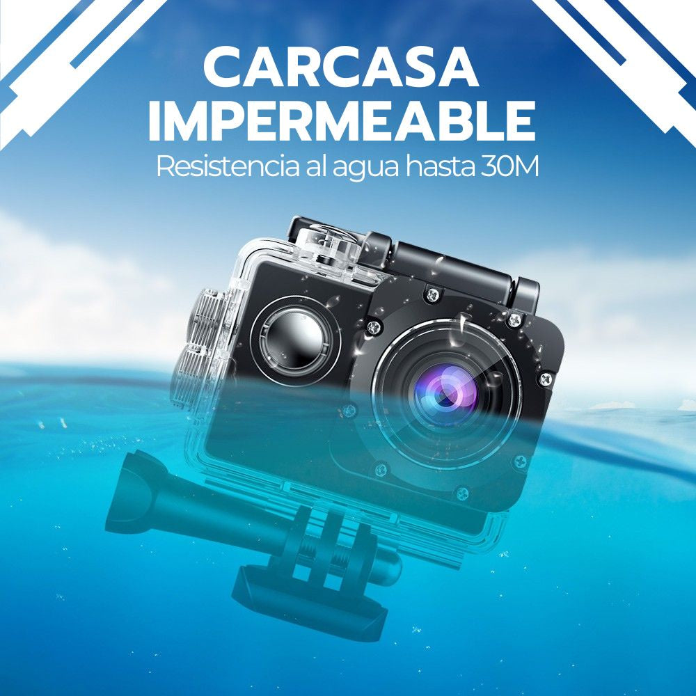 Cámara de Acción Deportiva Full HD Sumergible Gran Angular