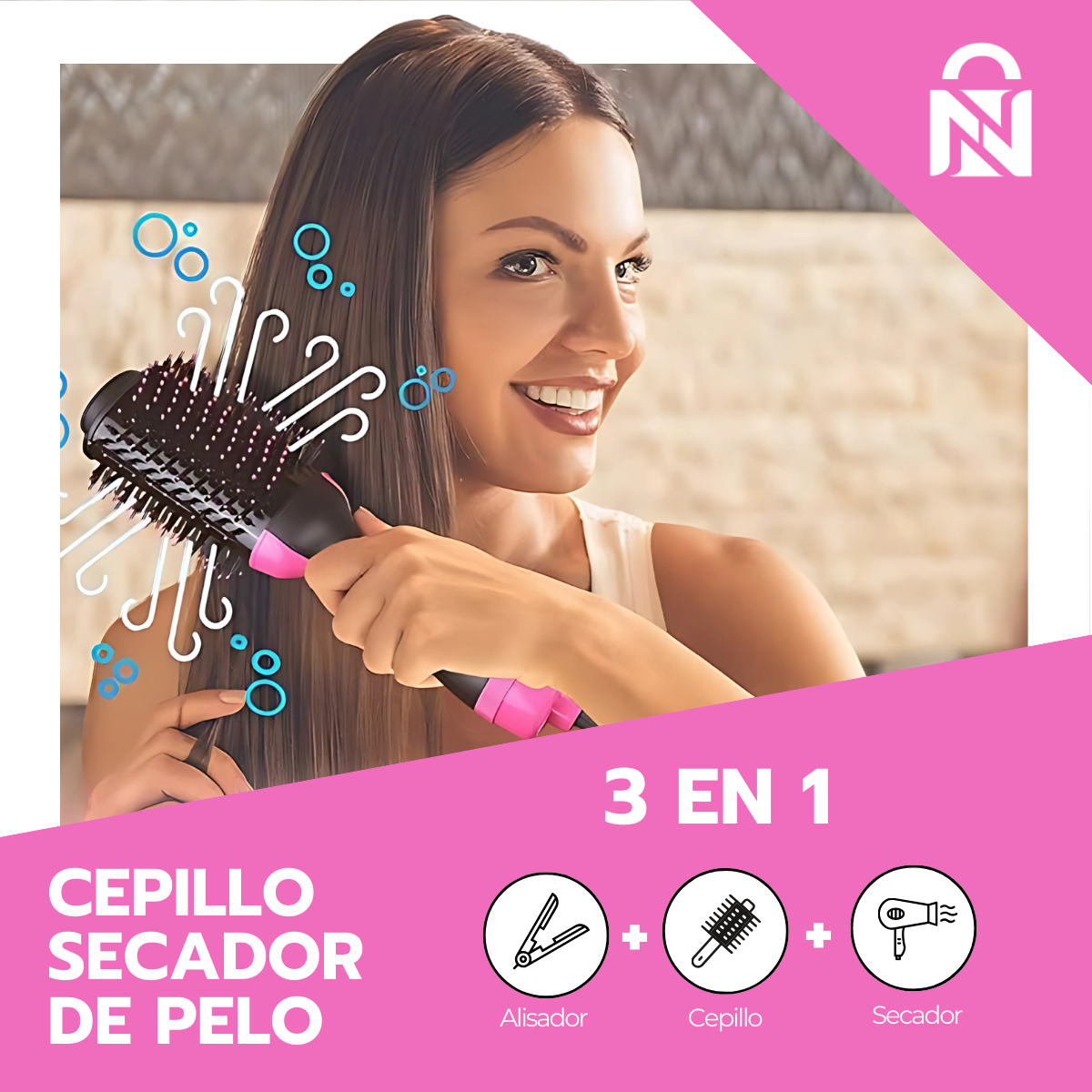 Cepillo Peine Secador Pelo Alisador Eléctrico 3 En 1