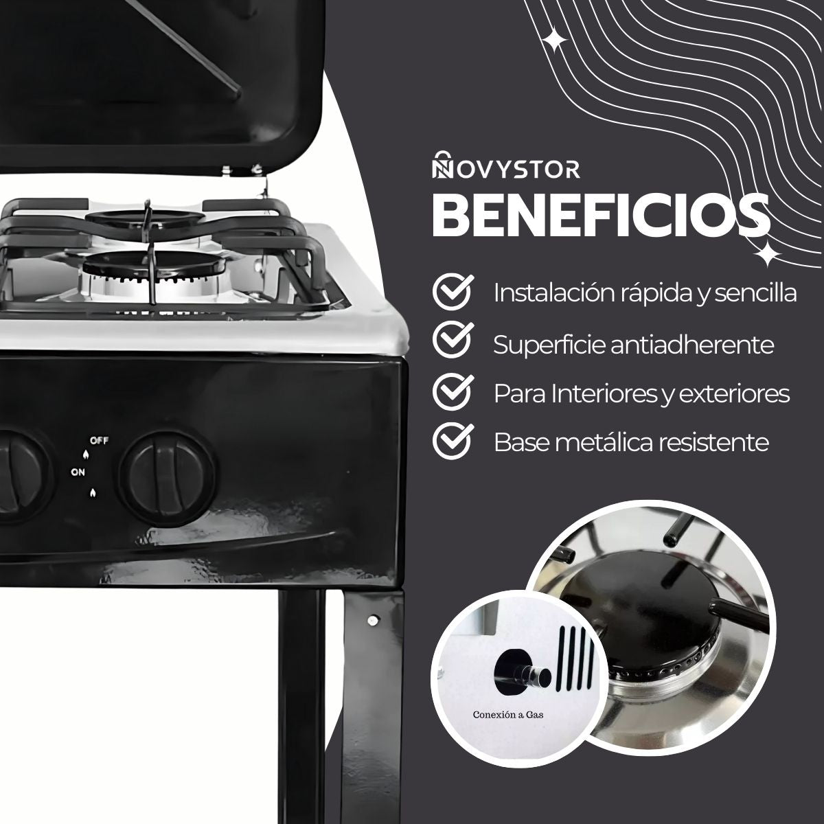 Cocina Encimera Gas 4 Platos con Mesa y Tapa de Acero