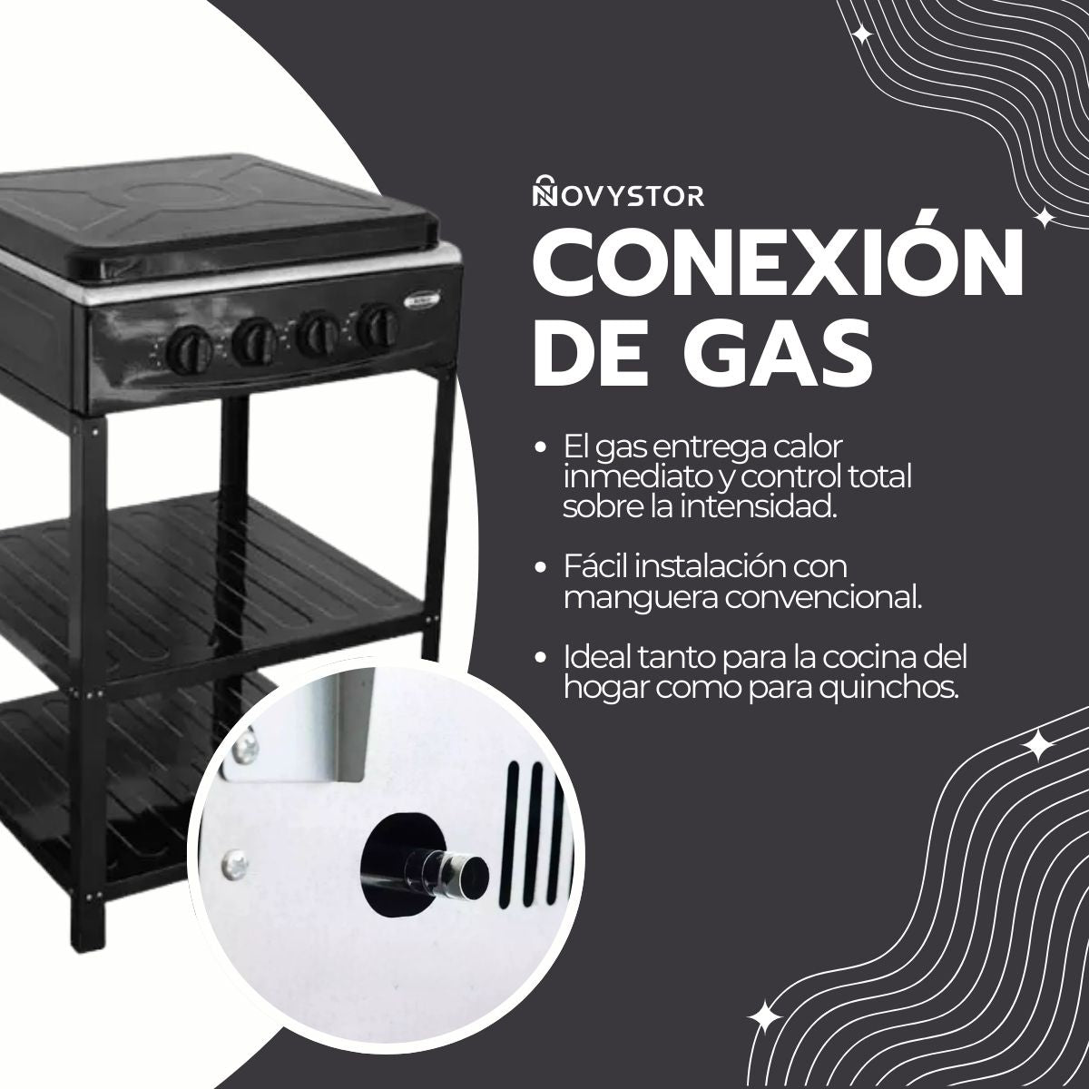 Cocina Encimera Gas 4 Platos con Mesa y Tapa de Acero