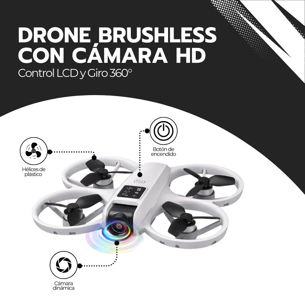 Drone Brushless con Cámara HD, Control LCD y Giro 360°