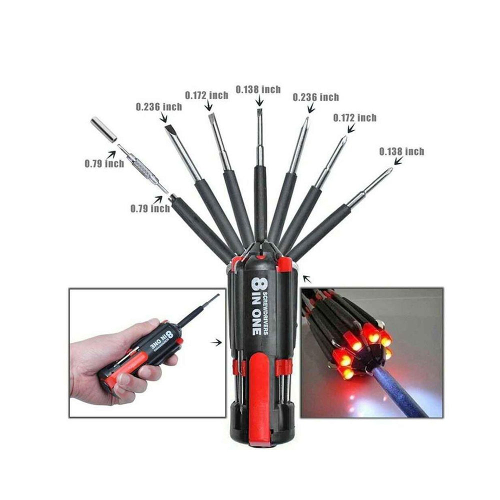 Desatornillador Multiuso 8 en 1 Con Linterna Led