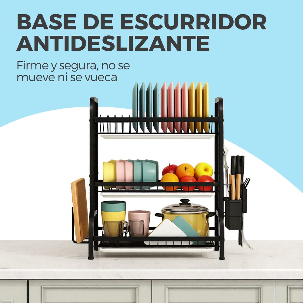 Escurridor Secador De Platos 3 Niveles Estructura De Acero