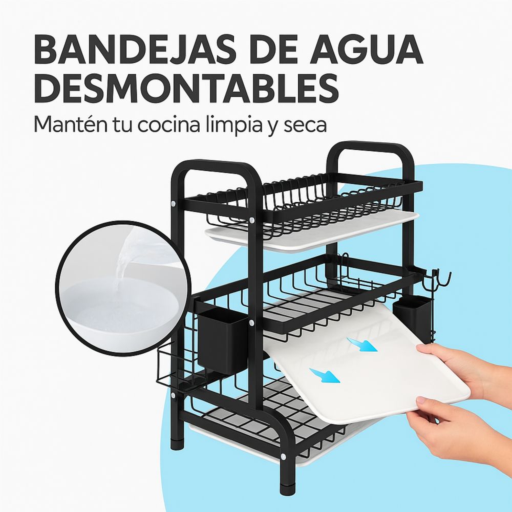 Escurridor Secador De Platos 3 Niveles Estructura De Acero