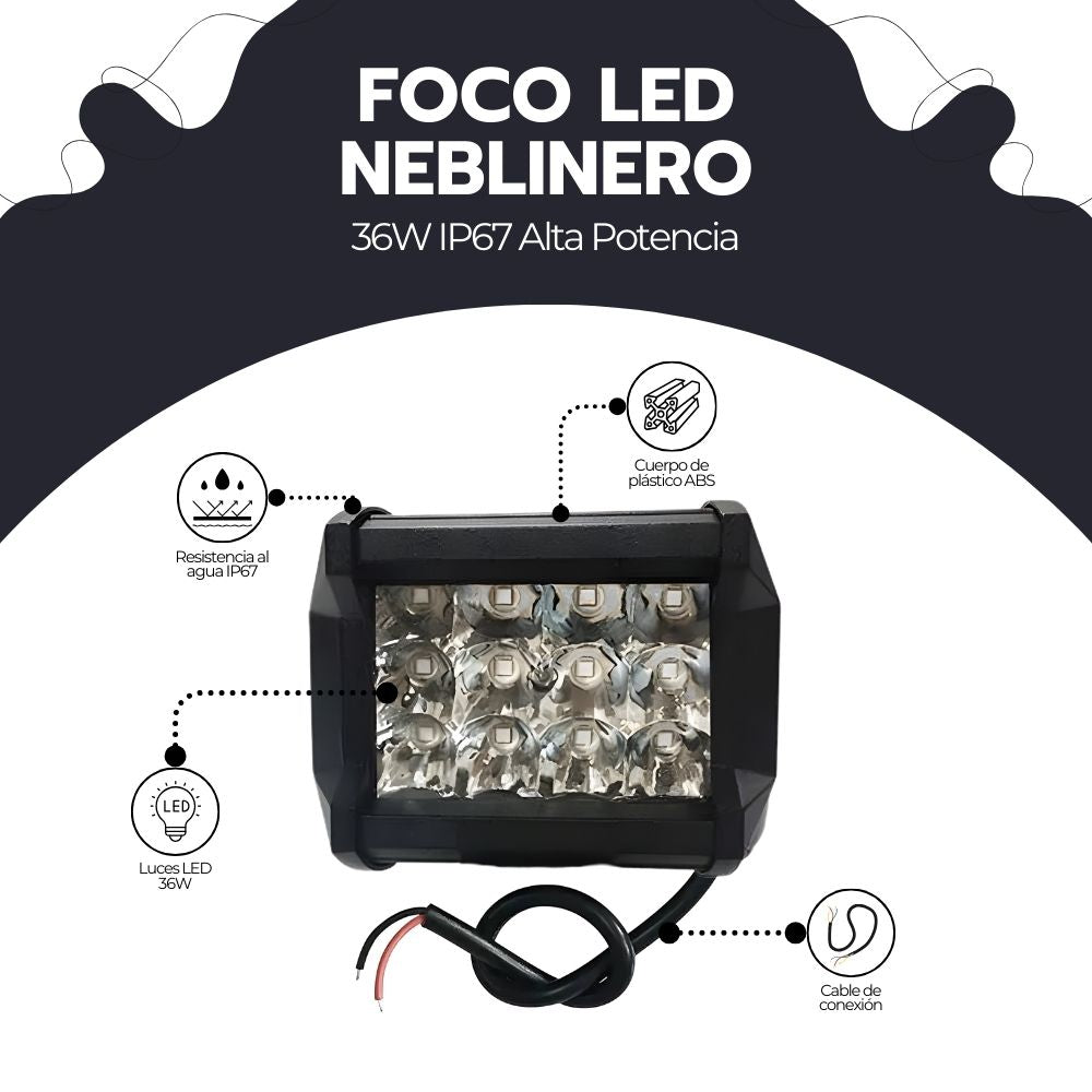 Foco LED Neblinero 36W IP67 Alta Potencia Para Vehículos