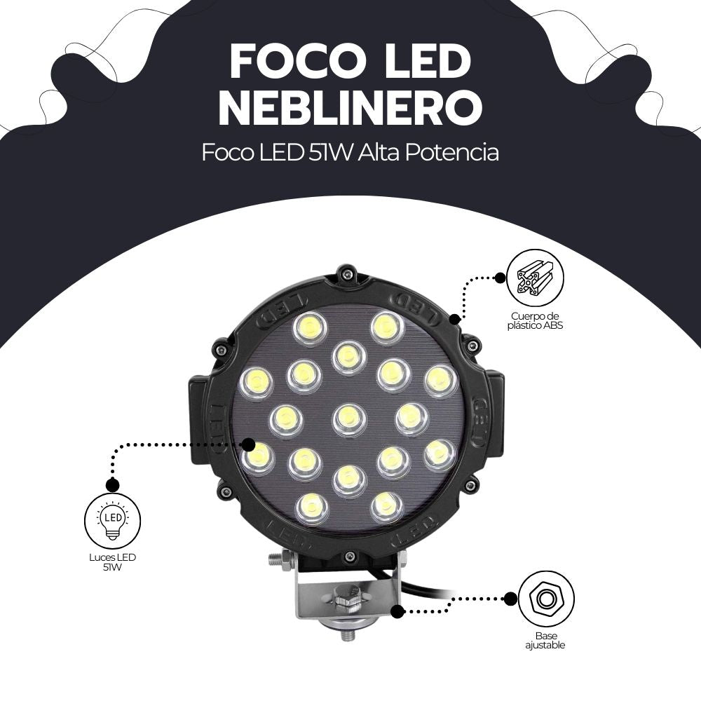 Foco LED 51W Alta Potencia Impermeable Con Base Universal