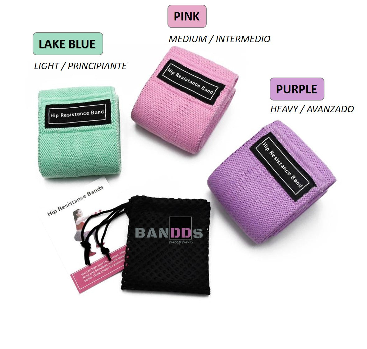 Pack 3 Bandas Elásticas De Tela Alta Resistencia Yoga