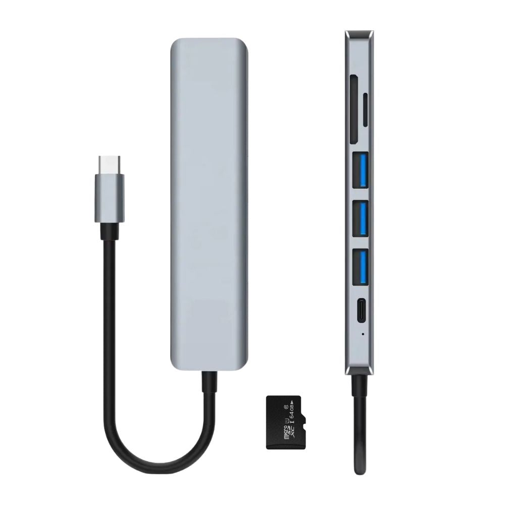 Adaptador 7 En 1 USB-C Con Hdmi Y Puertos + Micro SD 64GB