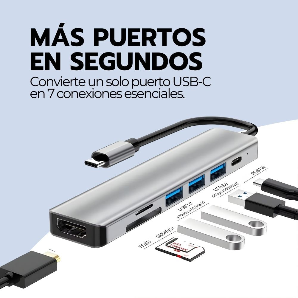 Adaptador 7 En 1 USB-C Con Hdmi Y Puertos + Micro SD 64GB