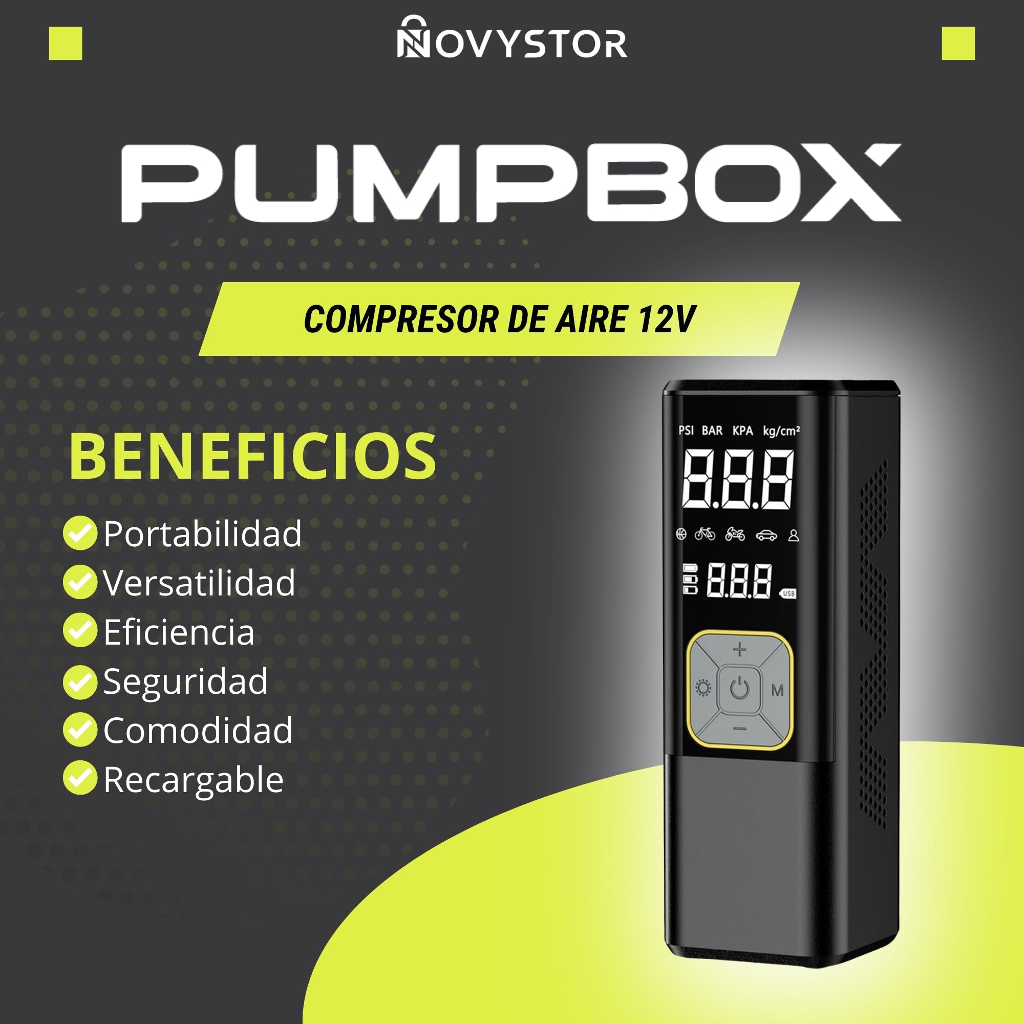 Compresor de Aire para Auto Digital a Batería 12v + Linterna
