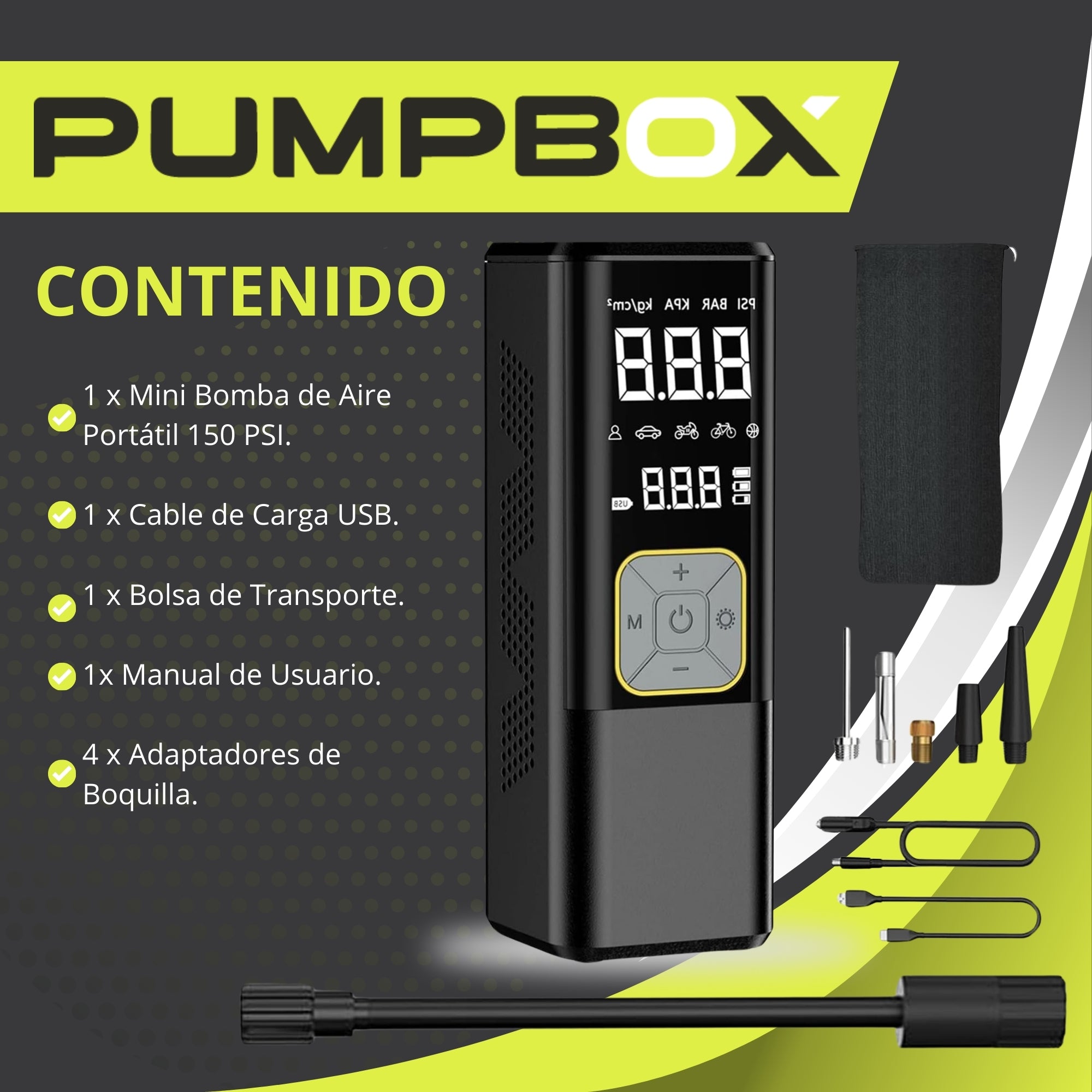 Compresor de Aire para Auto Digital a Batería 12v + Linterna