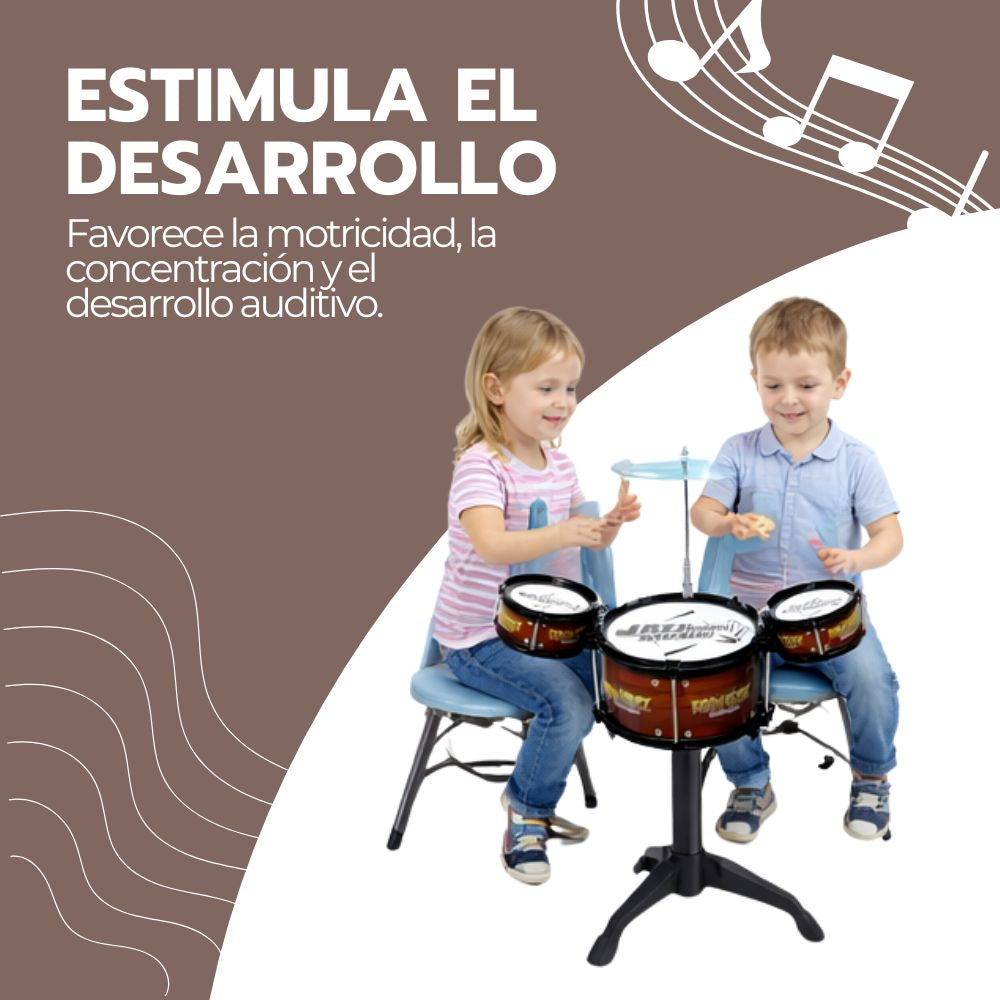 Batería Infantil de 3 Tambores con Platillo y Banquito