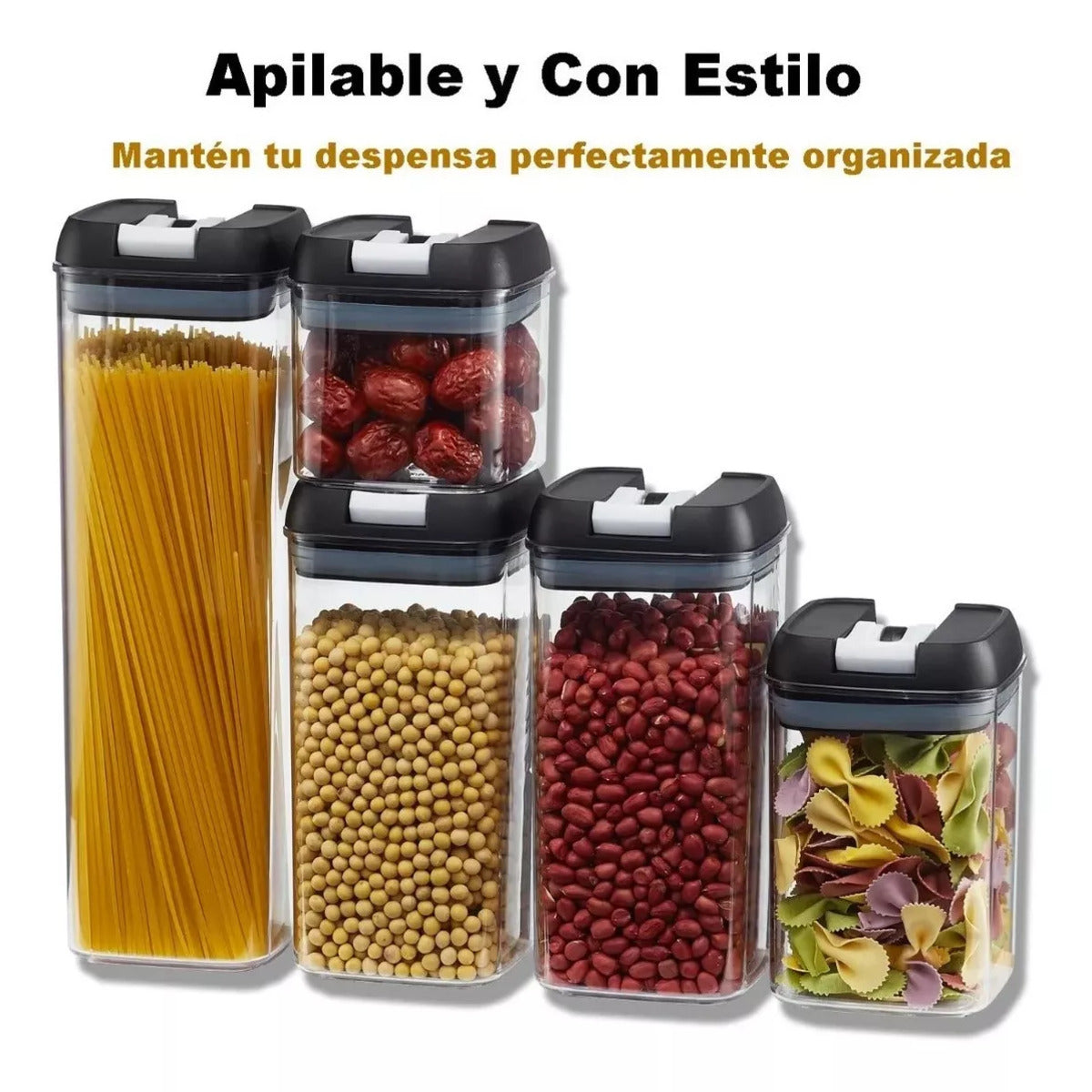 Juego De 5 Contenedores Herméticos Plástico Almacenamiento