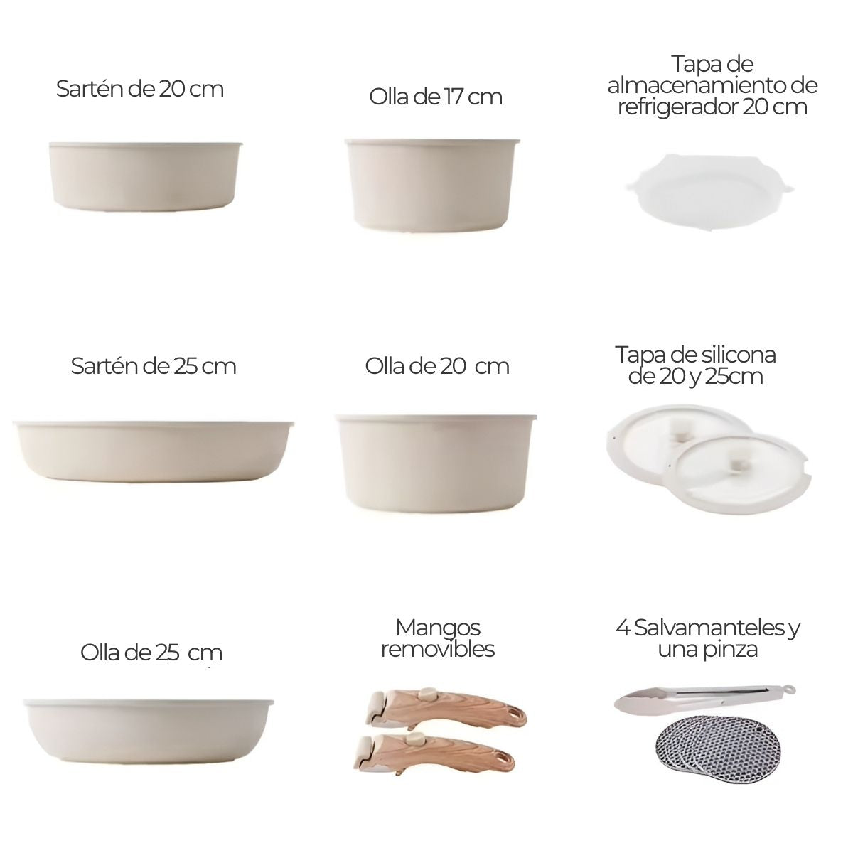 Batería de Cocina - Set Ollas y Sartenes con Mango Extraíble