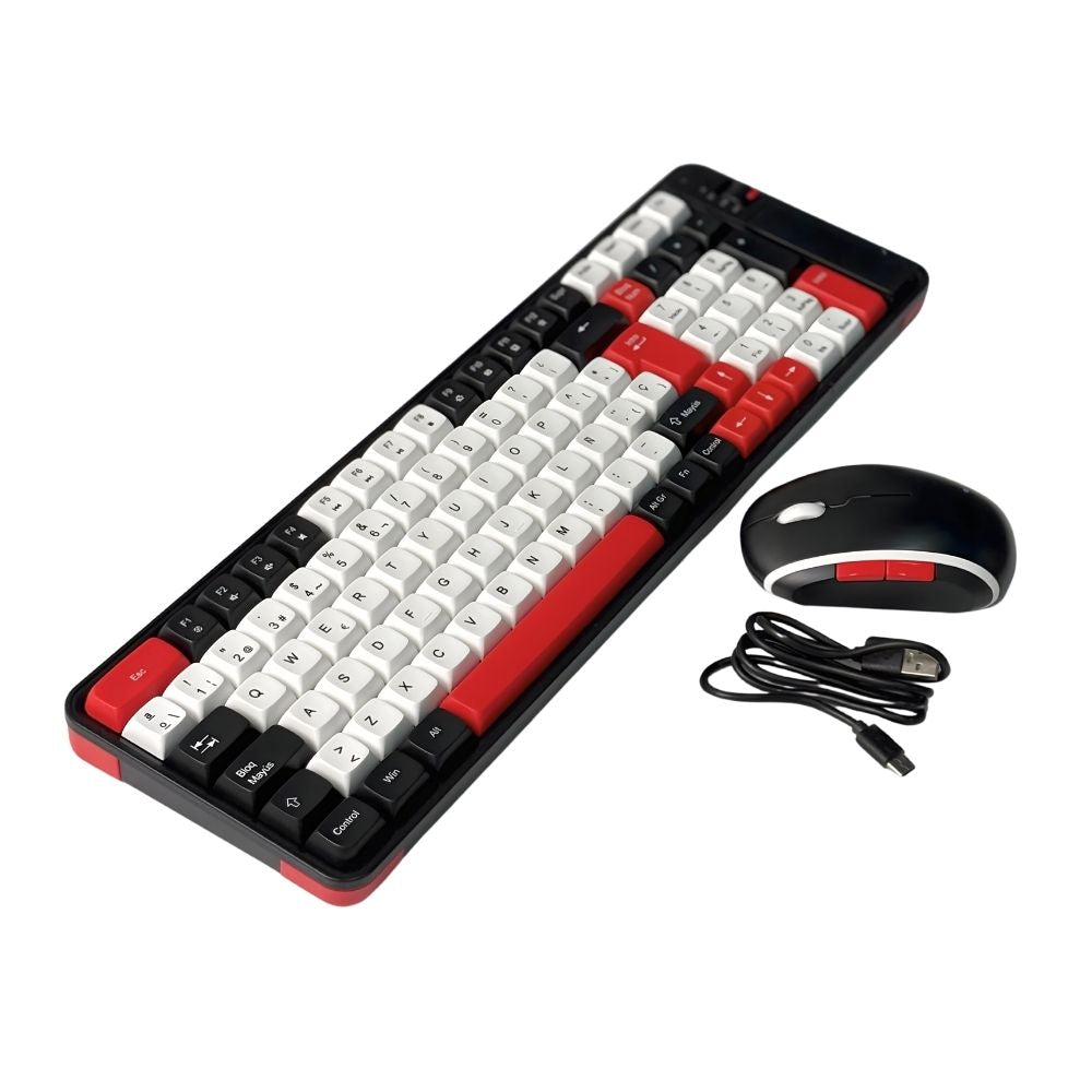 Kit Teclado y Mouse Inalámbrico Bluetooth Recargable Rojo
