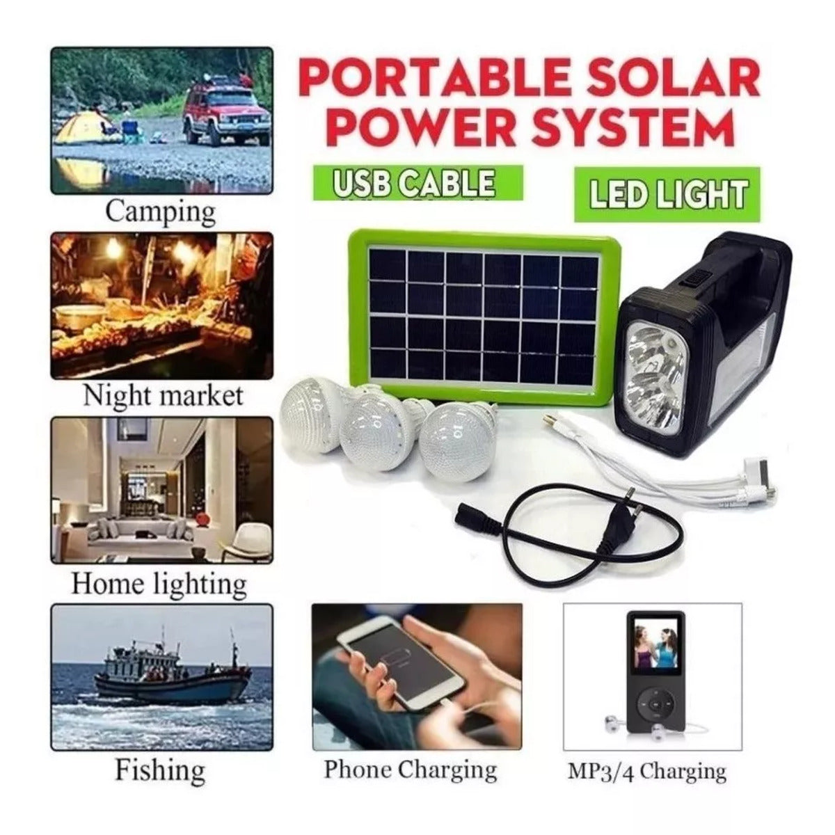 Kit Ampolletas Solar Emergencia Camping 220v Alta Calidad