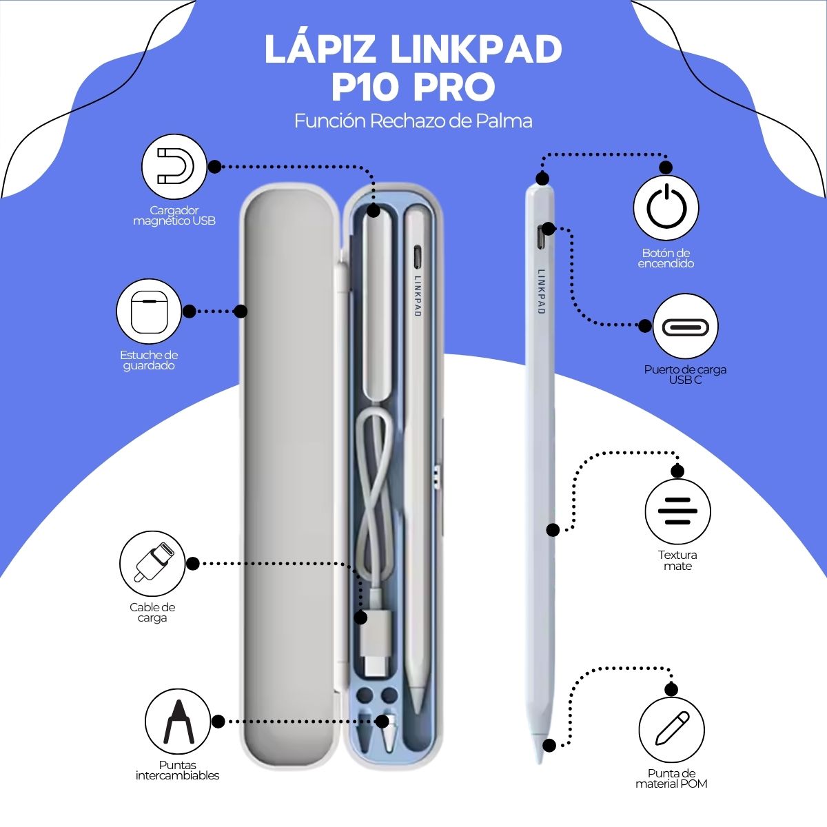 Lápiz Linkpad P10 Pro para iPad Palm Reject Inalámbrico