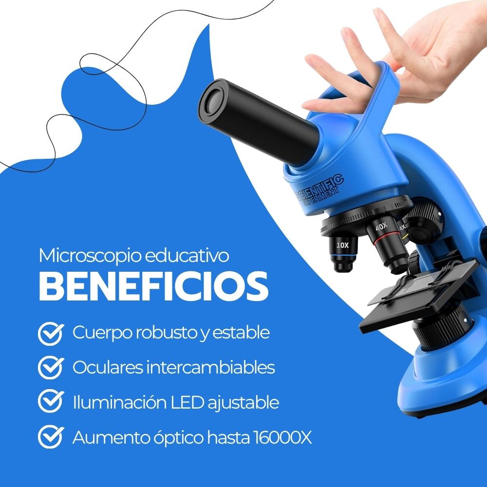 Microscopio Educativo 16000X con Accesorios de Ciencia Azul