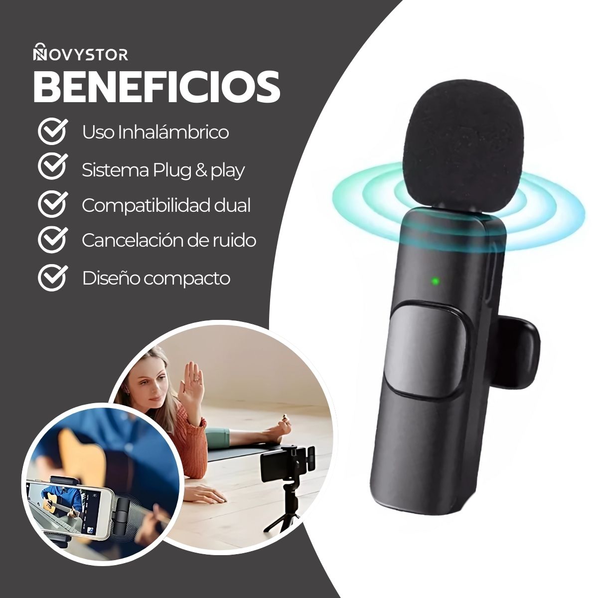 Micrófono Inalámbrico con Adaptador Celular Tipo C Y iPhone