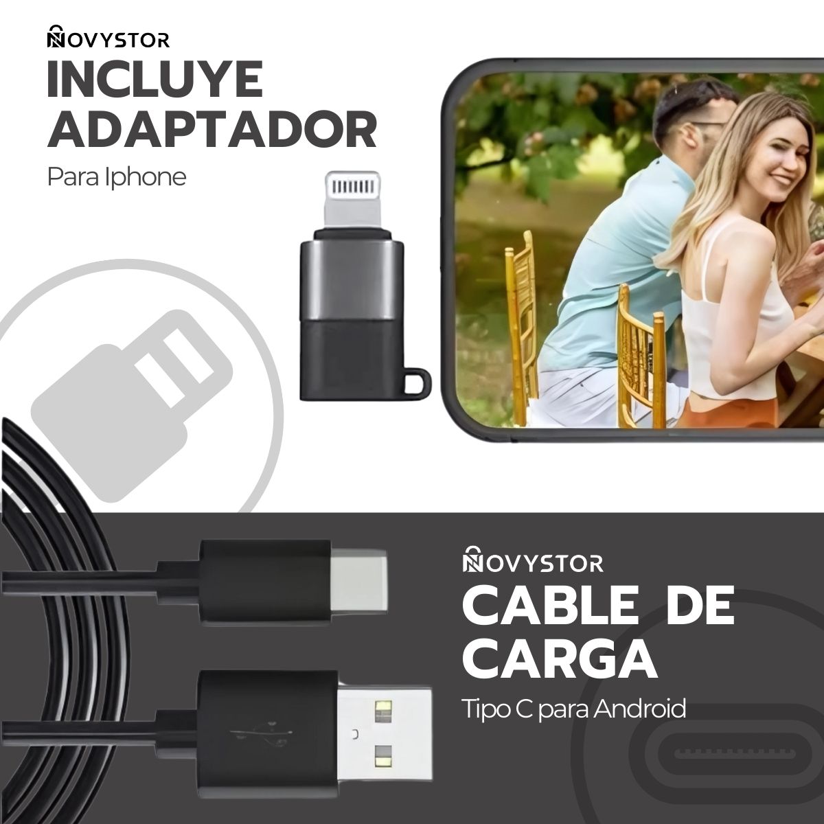 Micrófono Inalámbrico con Adaptador Celular Tipo C Y iPhone