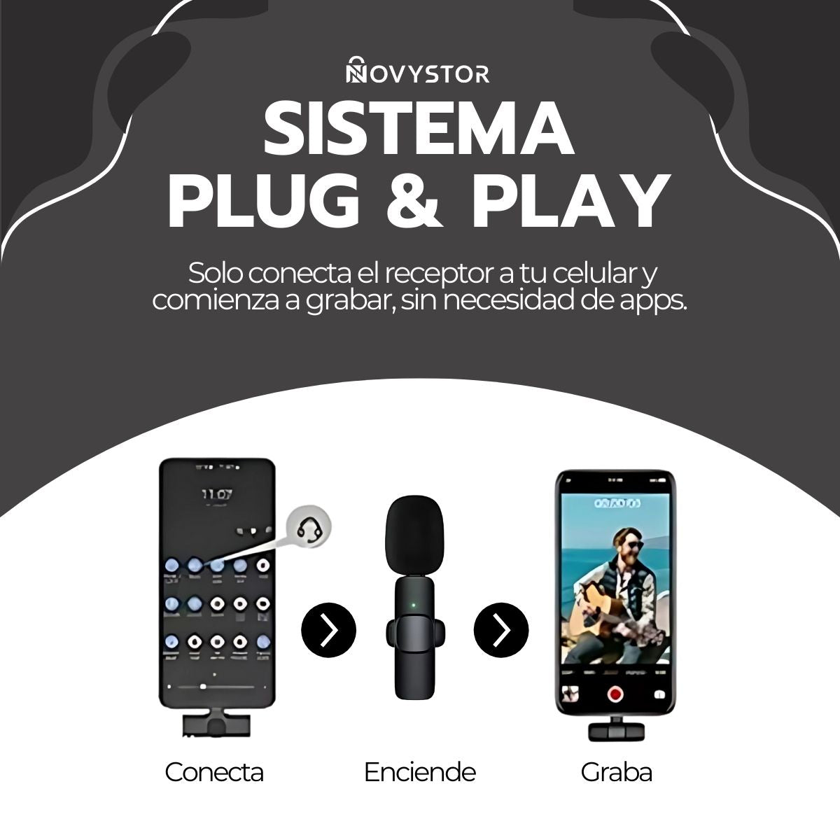 Micrófono Inalámbrico con Adaptador Celular Tipo C Y iPhone