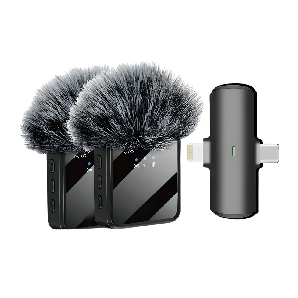 Micrófono Doble Inalámbrico con Receptor 2 en 1 Universal