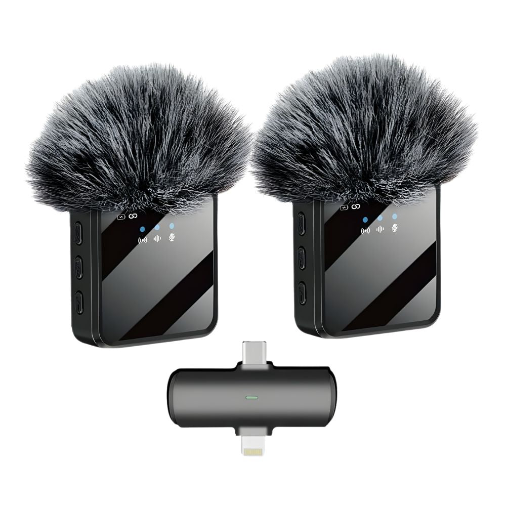 Micrófono Doble Inalámbrico con Receptor 2 en 1 Universal