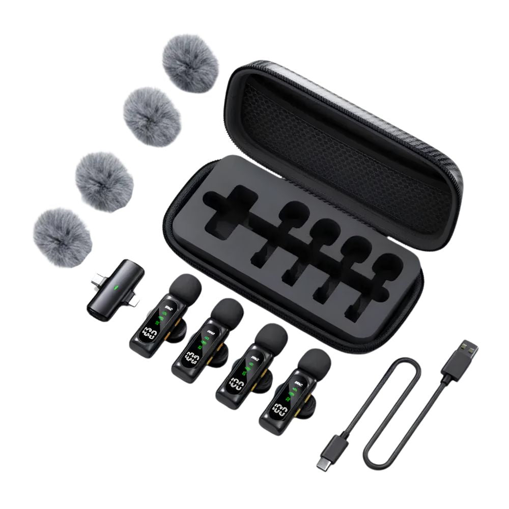 Micrófonos Inalámbricos 4 en 1 Lavalier Bluetooth Negro