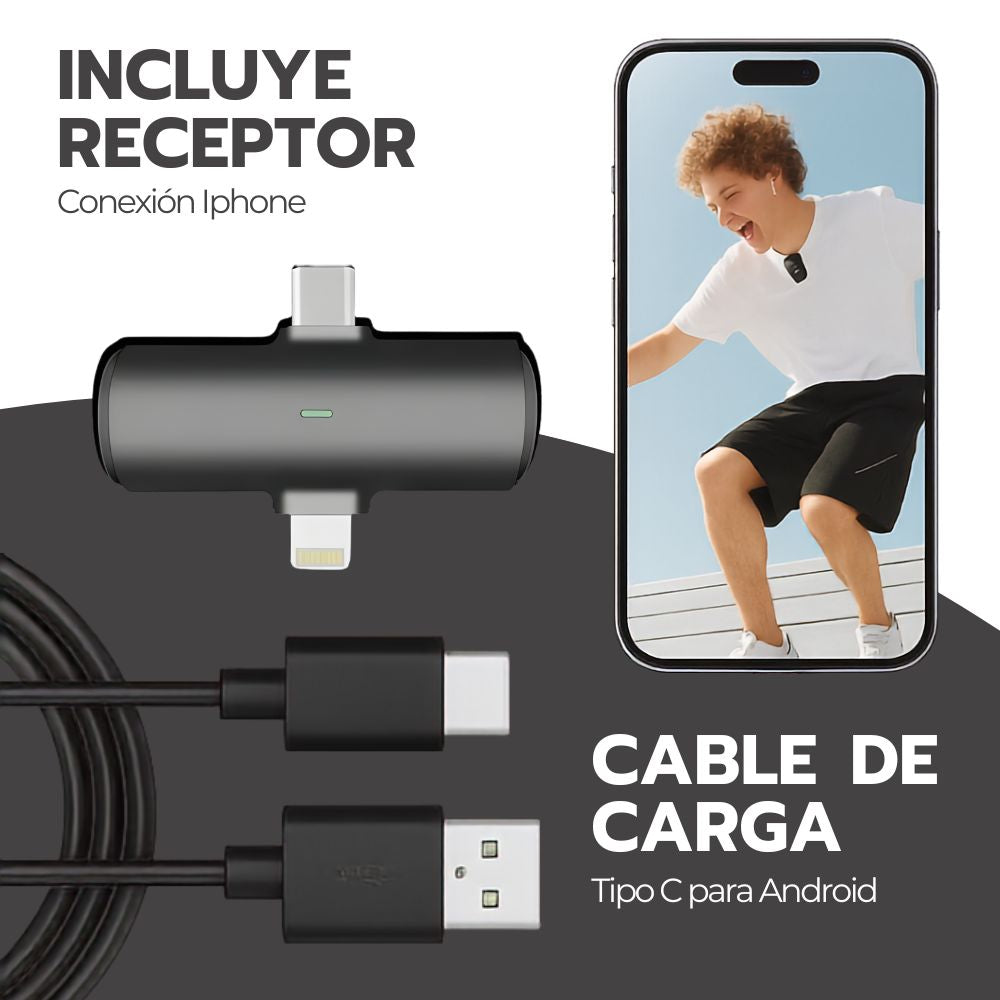 Micrófonos Inalámbricos 4 en 1 Lavalier Bluetooth Negro