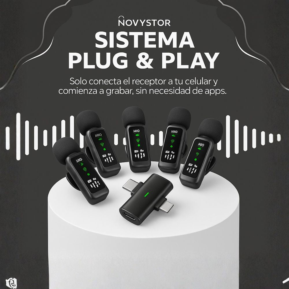 Micrófonos Inalámbricos 4 en 1 Lavalier Bluetooth Negro