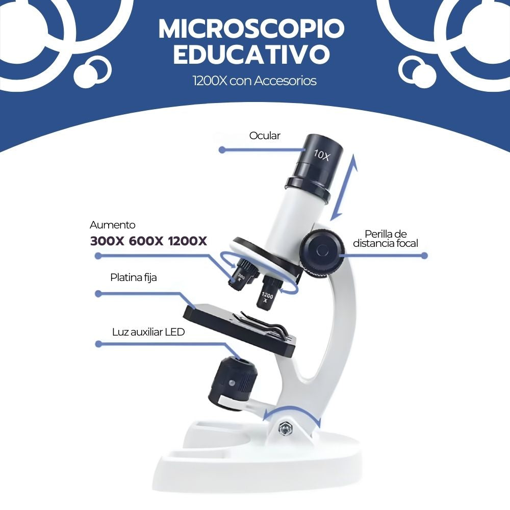 Microscopio Científico Educativo 1200X con Accesorios