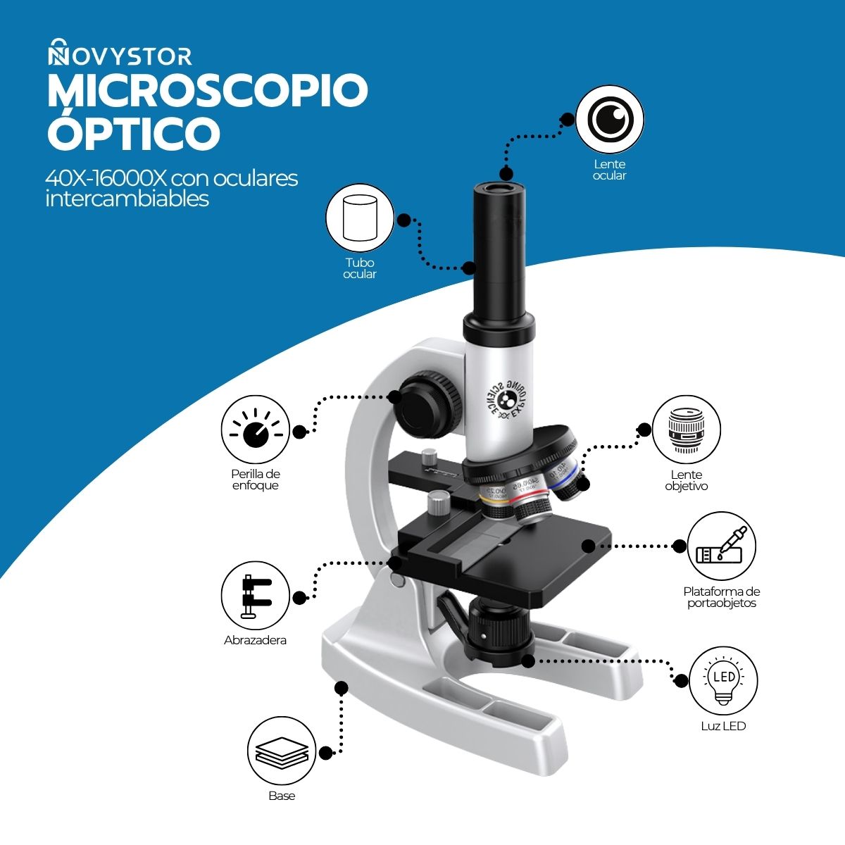 Microscopio Profesional 16000X con Accesorios y Muestras