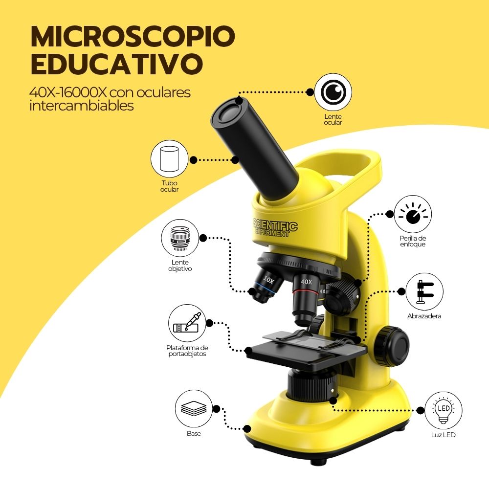 Microscopio Educativo 16000X con Accesorios Amarillo