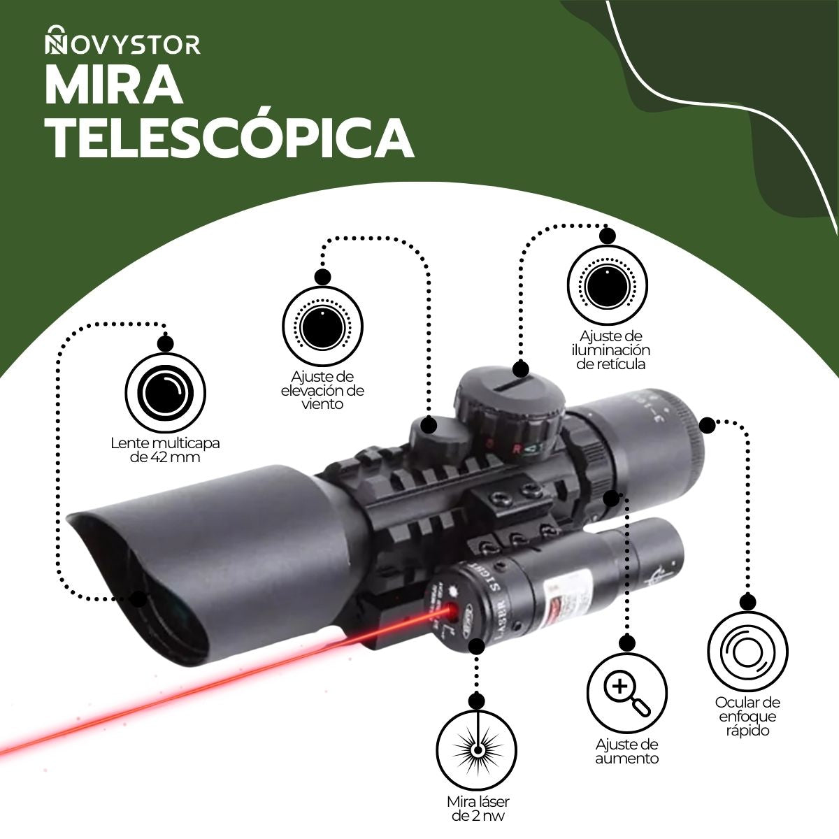 Mira Telescópica Rifles Retroiluminada con Láser M9