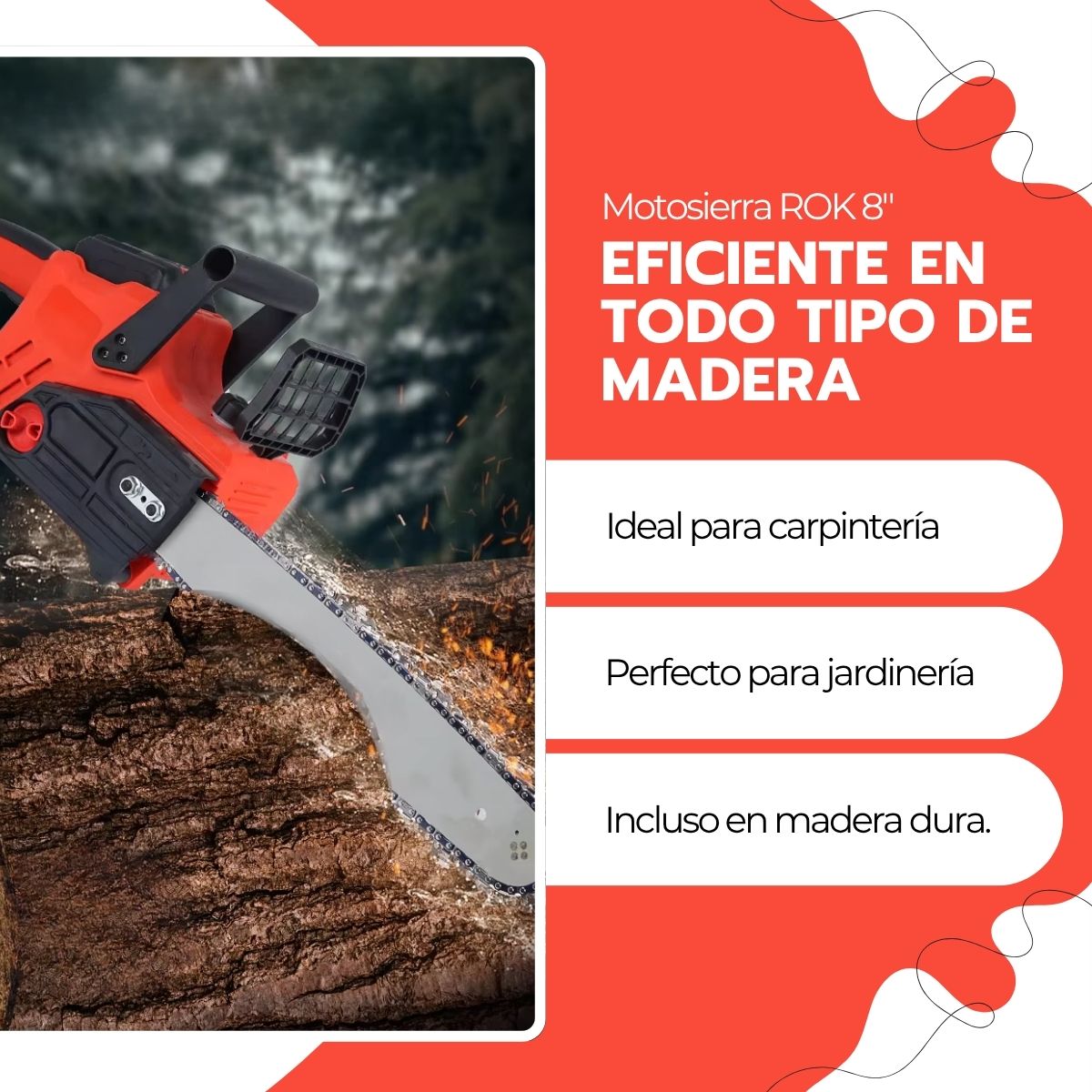 Motosierra Eléctrica ROK Inalámbrica 16'' + Funda Protectora