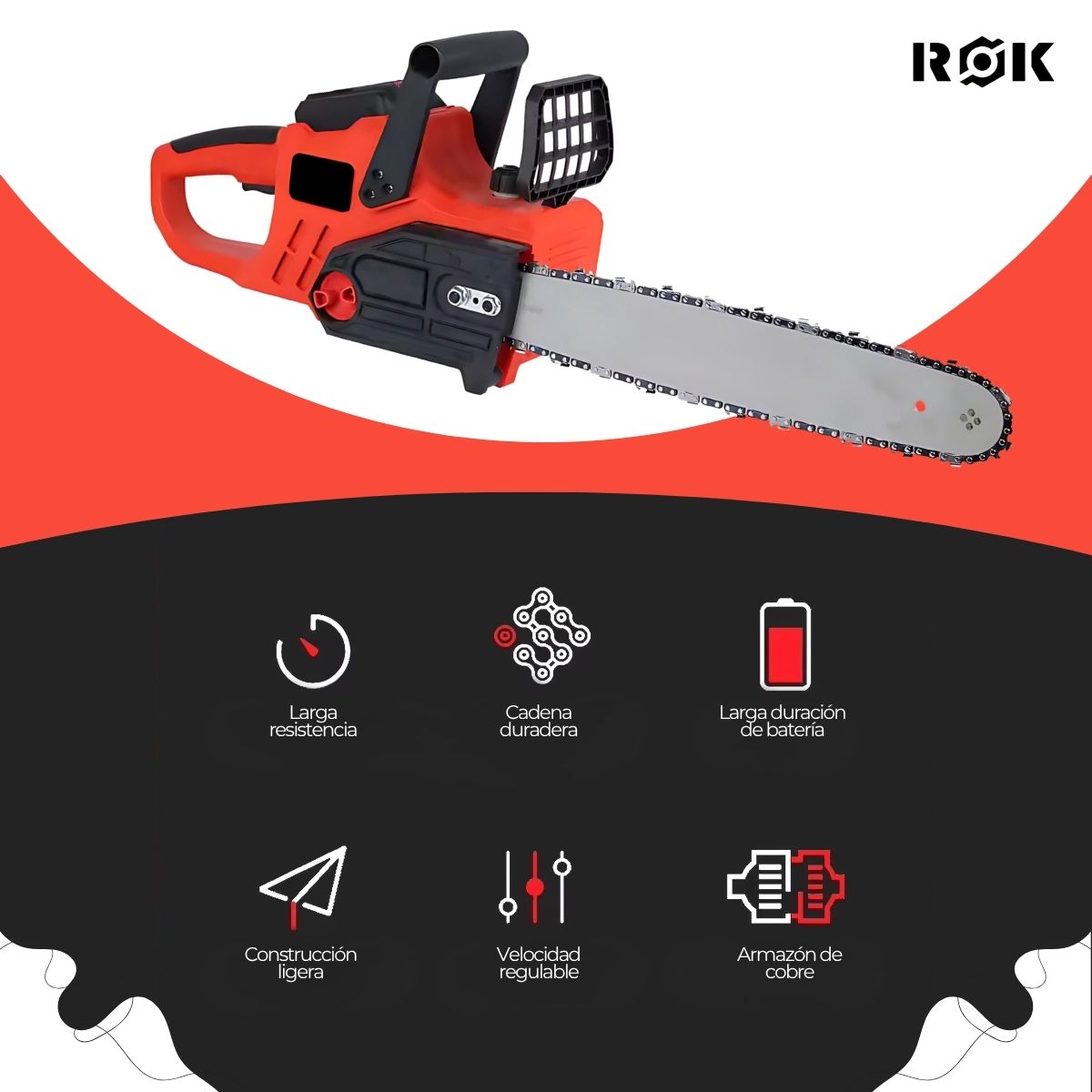 Motosierra Eléctrica ROK Inalámbrica 16'' + Funda Protectora
