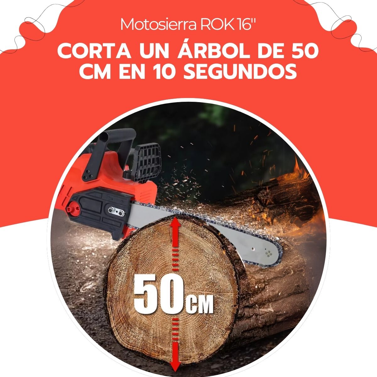 Motosierra Eléctrica ROK Inalámbrica 16'' + Funda Protectora