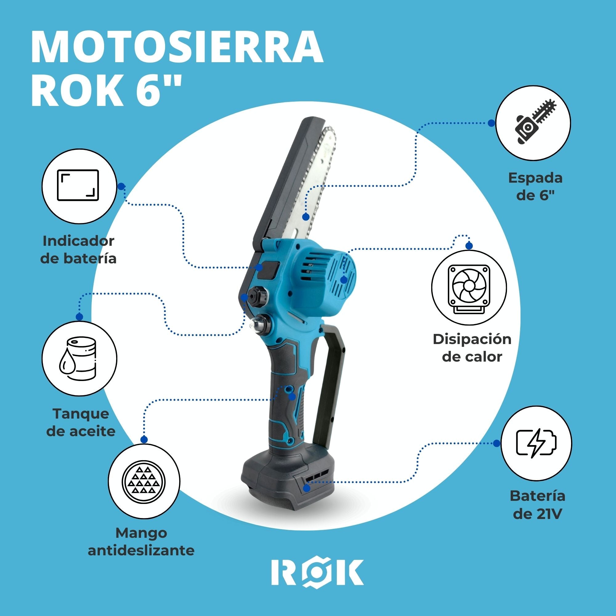 Electrosierra Motosierra inalámbrica 6"+Pantalla+ 2 baterías