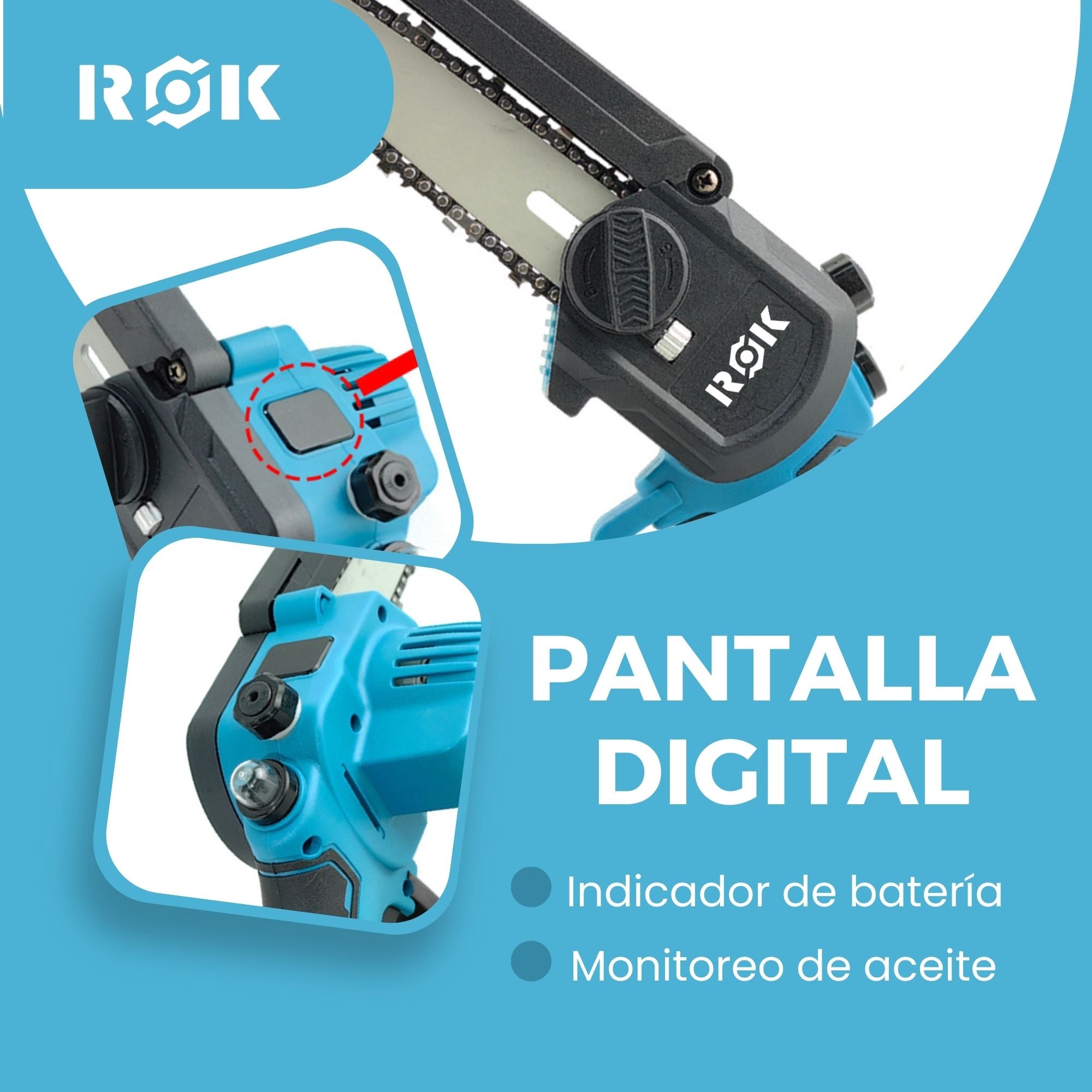 Electrosierra Motosierra inalámbrica 6"+Pantalla+ 2 baterías