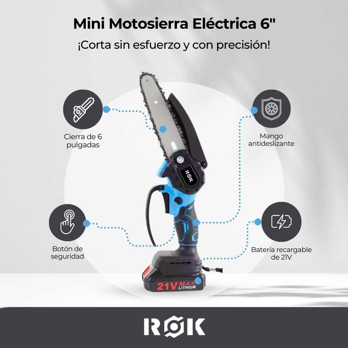 Motosierra de Mano eléctrica Inalámbrica de 6" + 2 Baterías